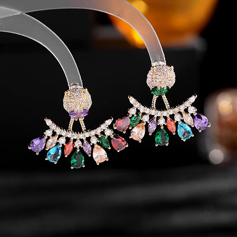 

1 Pair Colorful CZ Drop Earrings Trendy Luxury Stud Earrings Women Party Accessory Ear Jewelry