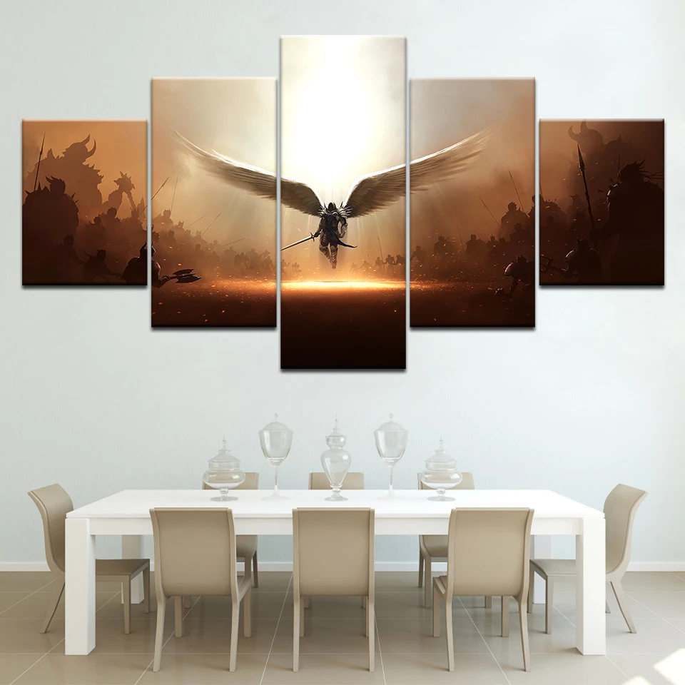 The game Two steps from hell archangel 5 Panels Wallpapers modern Modular Poster art Canvas painting for Living Room Home Decor | Дом и сад