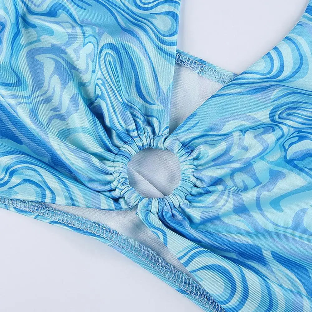 

Women Summer Sexy Wave Printed Y2K Bustier Crop Tops Shoulder Sweet Backless Sleeveless Bra Tank Halter Top Off V3C9