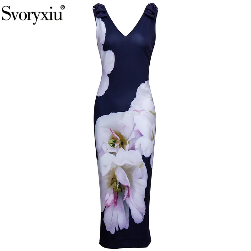 

Svoryxiu Runway Designer Summer Sexy V-Neck Sheath Dress Women's Elegant Flower Print Office Lady Tank Dresses Vestdios