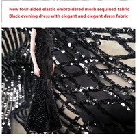 new four sided elastic embroidered mesh sequined fabric black evening dress with elegant and elegant dress fabric