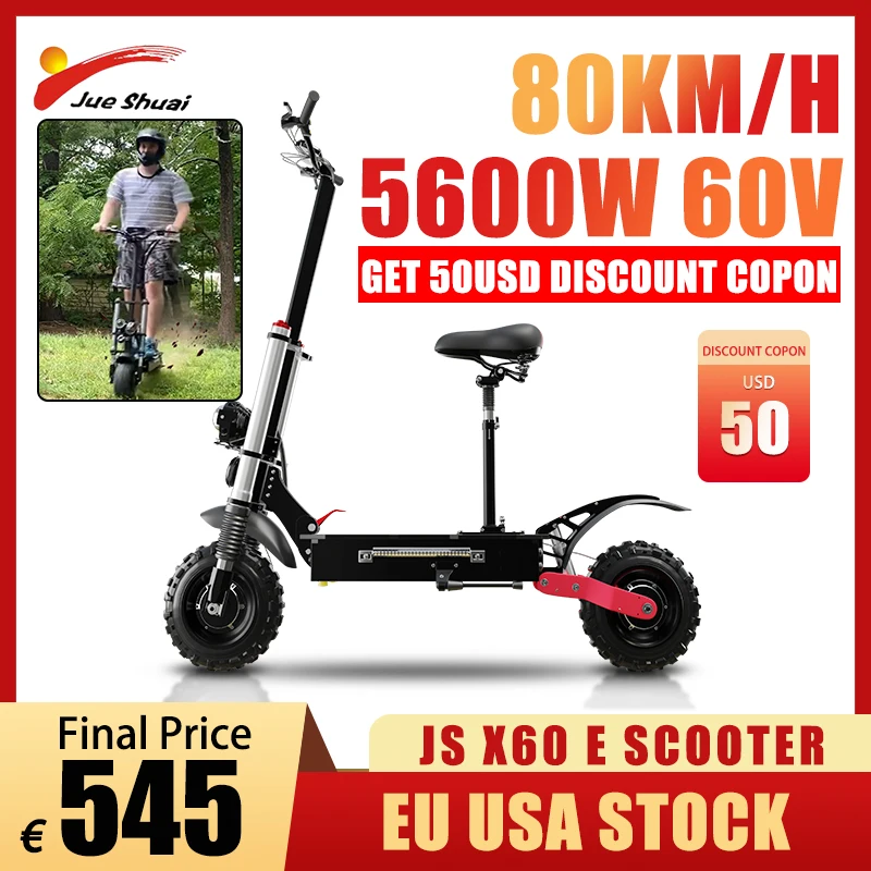 

Электрические скутеры без НДС для взрослых, с сиденьем, 5600 Вт, 60 в, двойной мотор, Электрический скутер 80 км/ч, максимальная скорость, сертифи...
