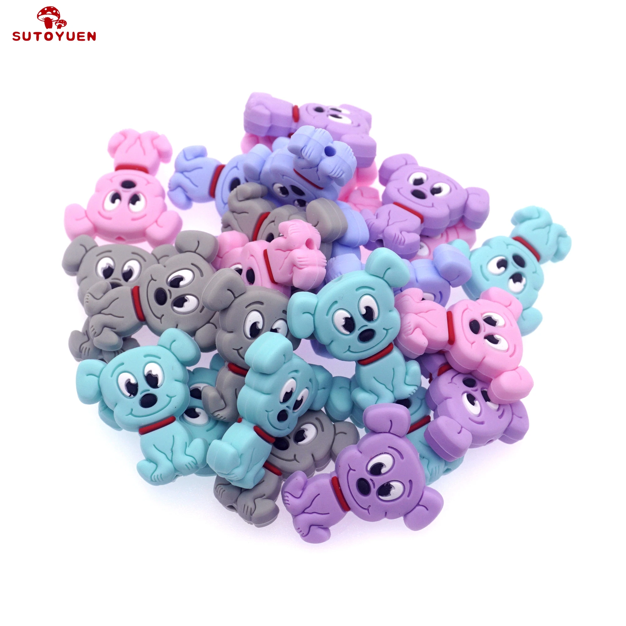 Sutoyuen 5pc Food Grade Cartoon Silicone Beads Mini Puppy Dog Baby Teether Bead BPA Free Chewing DIY Pacifier Baby Teething Toys