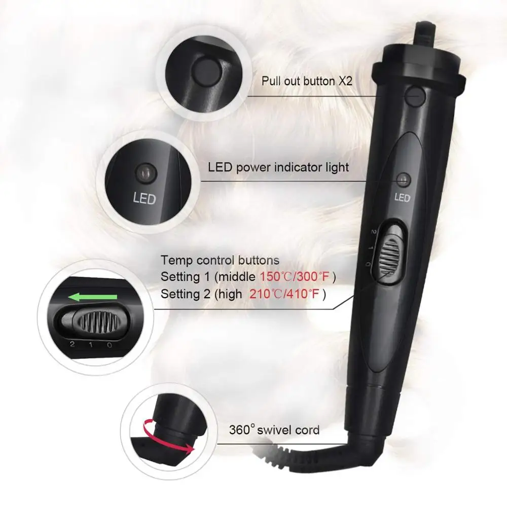 6 в 1 щипцы для завивки волос Лупер колебаться Электрический шаг Вращающийся афро