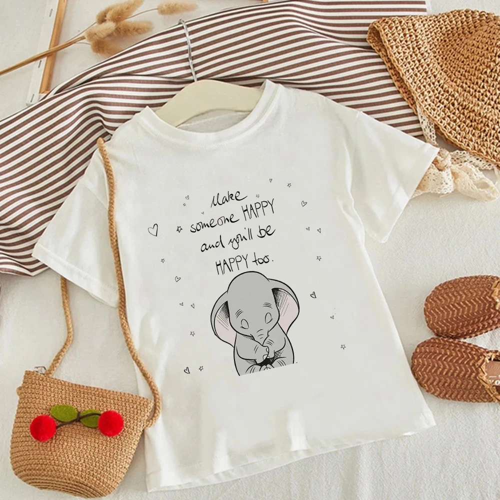 

Make Someone Happy And You'll Be Happy Too Printing Unisex Children Graphic Fashion Casual Cute Vintage Kids Tees Elephant Dumbo