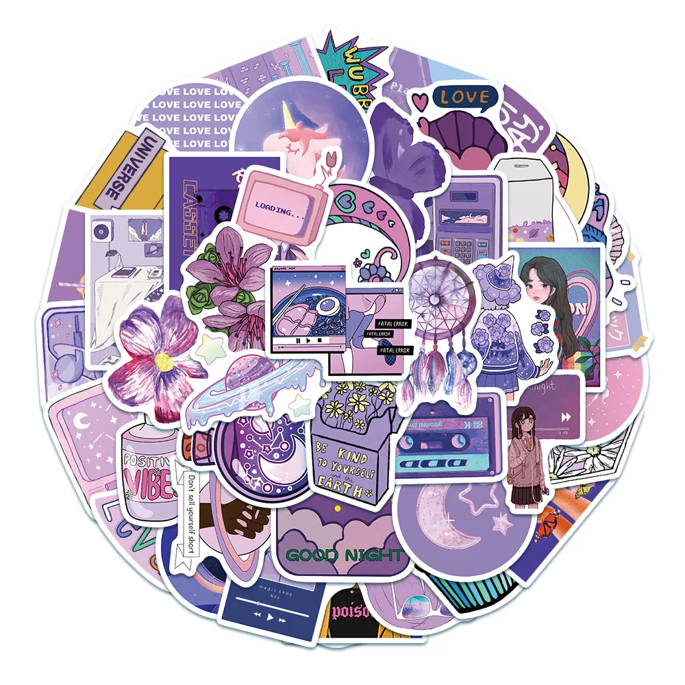 50 шт Мультяшные фиолетовый Стикеры s для девочек ноутбук гитары Чемодан
