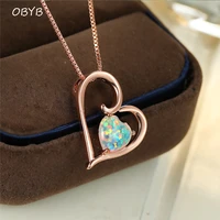 obyb women girl fashion jewelry birthday gift rose gold color austrian crystal rhinestone heart pendant necklaces clavicle chain
