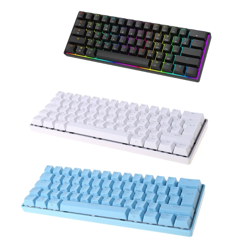 

Эргономичная Механическая игровая мини-клавиатура 60%, 61 клавиша, RGB-подсветка, проводная клавиатура PBT с колпачком, ультракомпактный синий п...
