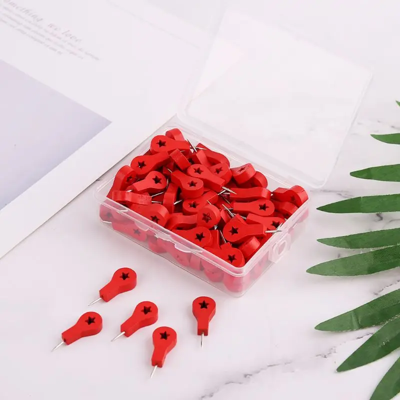 

80Pcs Map Markers Wooden Drawing Photo Wall Studs Cork Board Push Pins Thumbtack PXPA