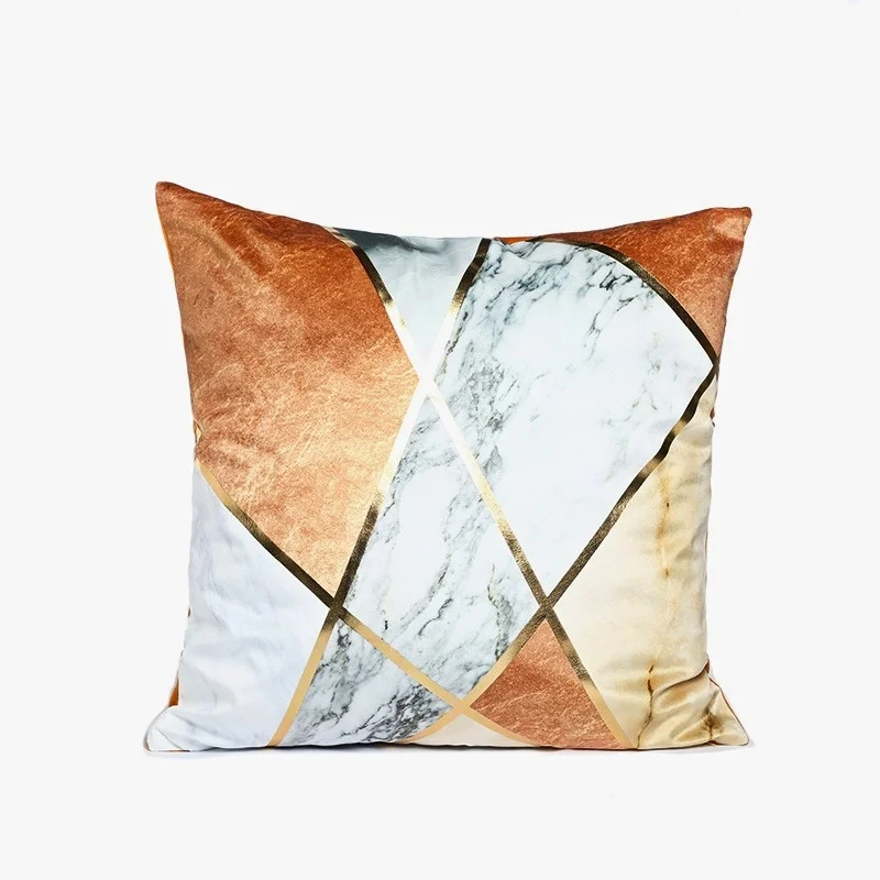 

Luxury Nodic Foil Printing Golden Velvet Cushion Cover Soft Decorative Geometric Marbling Pillow Case Livingroom Decoration