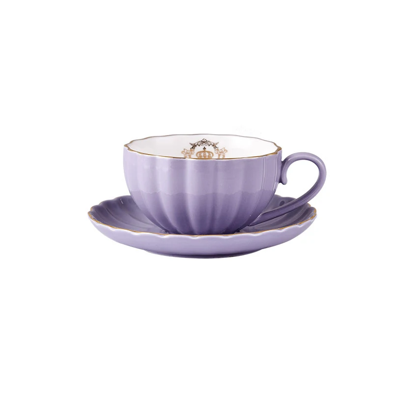 

Palace Style Ceramic Coffee Cups And Saucers Phnom Penh Pumpkin Embossed Espresso Porcelain Teacup Bar Cafe Gifts