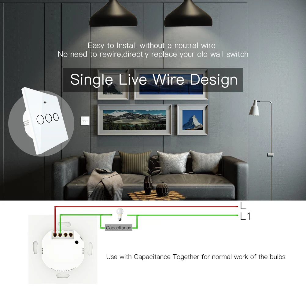 Один огонь WiFi RF433 умный настенный выключатель Smart Life Tuya пульт дистанционного