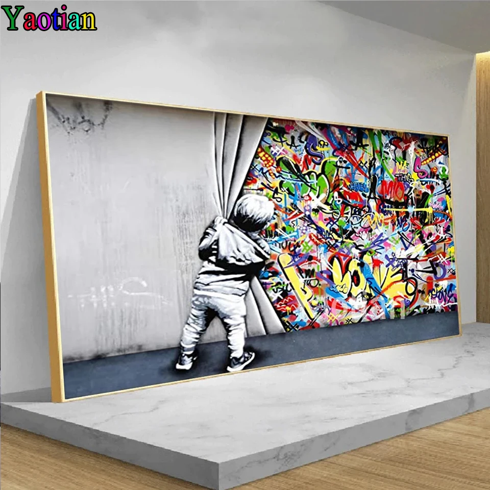 

Full Square Diamond Painting Graffiti Street Art Banksy Graffiti Art Cuadros Decor 5D Diamond Embroidery Diamond Art Round Dill