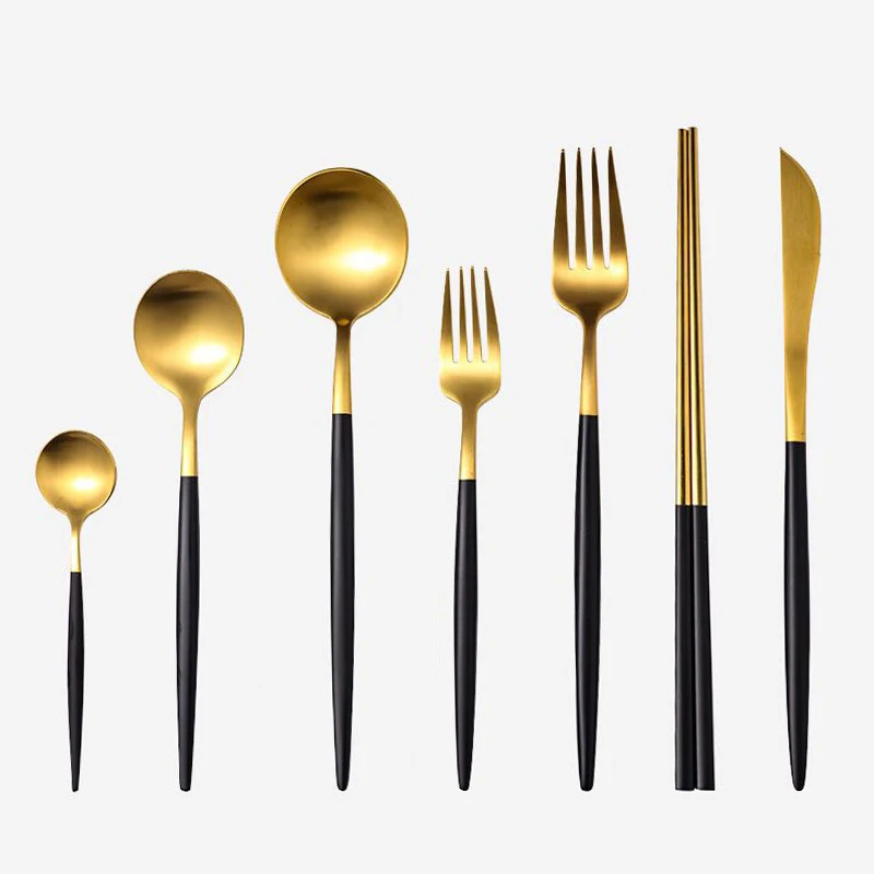 

4Pcs Gold Dinnerware Set Black Gold Cutlery Set 304 Stainless Steel Dinnerware Silverware Flatware Set Dinner Knife Fork Spoon