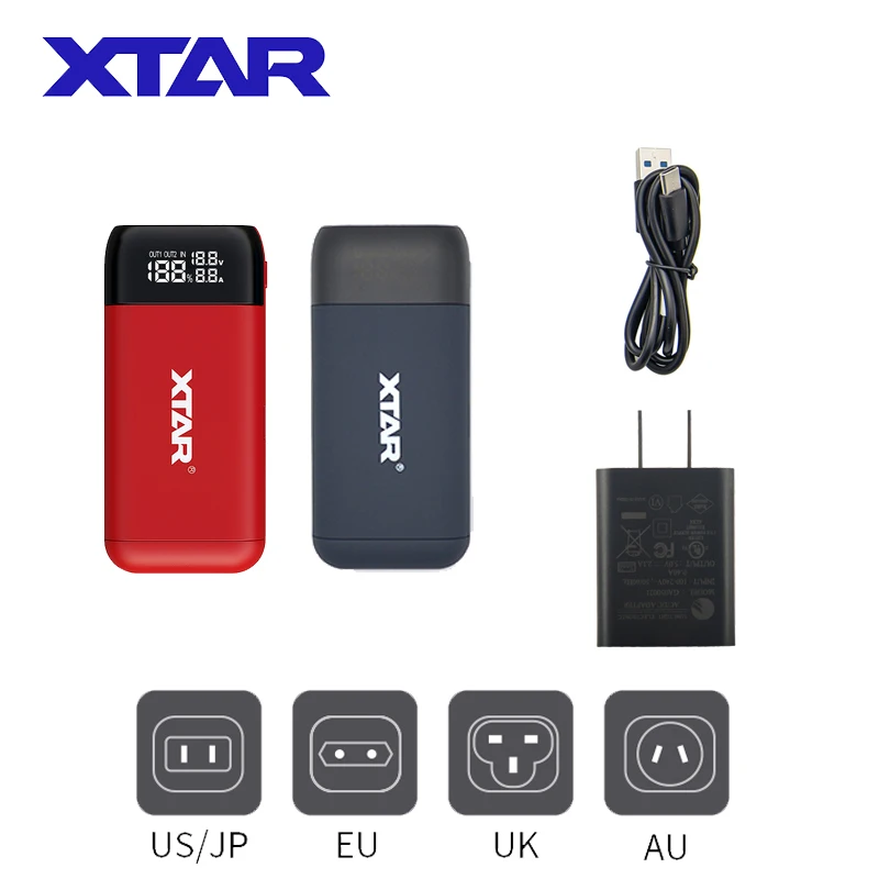 

XTAR PB2S 18650 Battery Charger Powerbank Black Red Blue LCD Li-ion Battery Charger 18650 20700 21700 Battery Charger POWER BANK