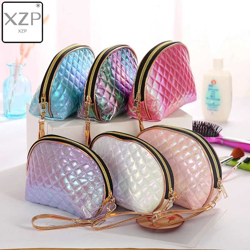 

Чехол-органайзер XZP Женский, из искусственной кожи, цветной в клетку, портативный дорожный чемоданчик для косметики с лазерной печатью