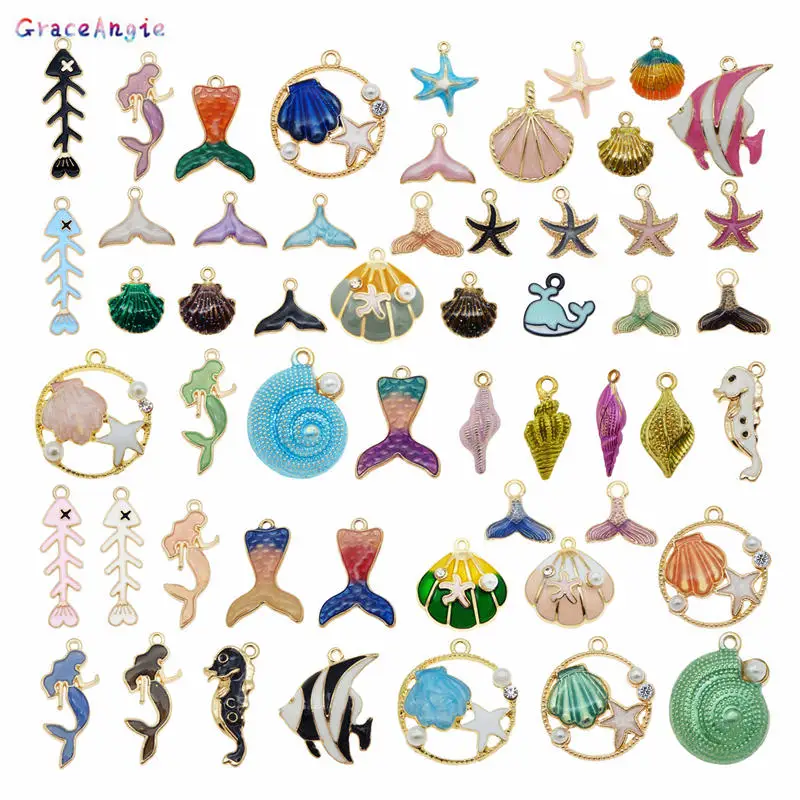 10 шт. эмалированные подвески в форме русалки морской звезды ракушки Разных