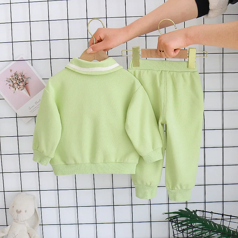 

Infant Baby Girl Long-sleeved Trousers Suit Toddler Boys Navy Style Tracksuit Spring Autumn Solid Casual 2-piece sets Clothing