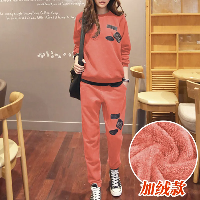 Dark Pink Winter S-6XL, женская спортивная одежда, спортивные костюмы, весна, осень, зима, повседневные, плюс бархат, Толстая Толстовка+ штаны, комплекты для женщин размера плюс - Цвет: Dark Pink Winter