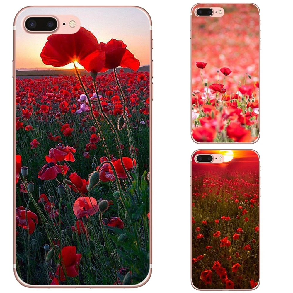 

For iPhone 10 11 12 13 Mini Pro 4S 5S SE 5C 6 6S 7 8 X XR XS Plus Max 2020 Silicone Phone Bag Case Red Poppies cornflowers Print