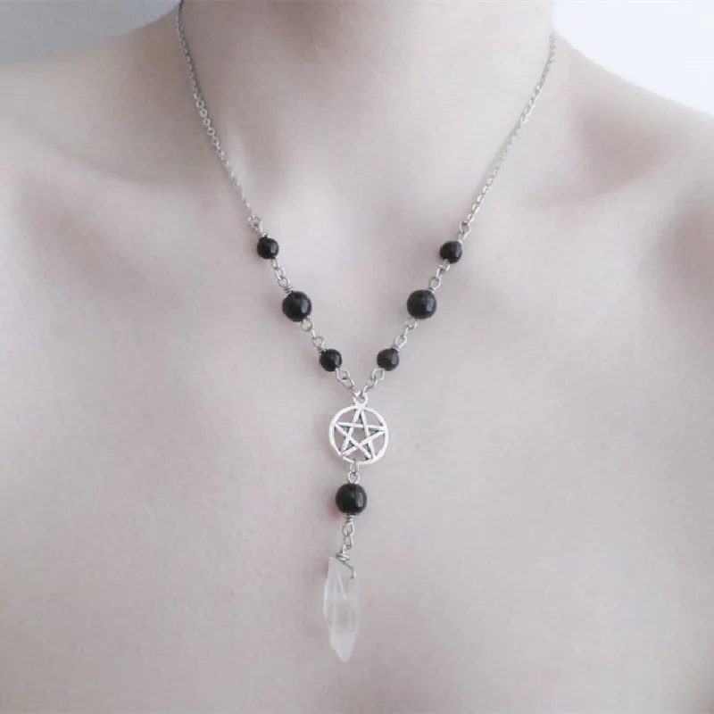 Готическая бисерная пентаграмма ожерелье из хрусталя Викканская подвеска Witchy