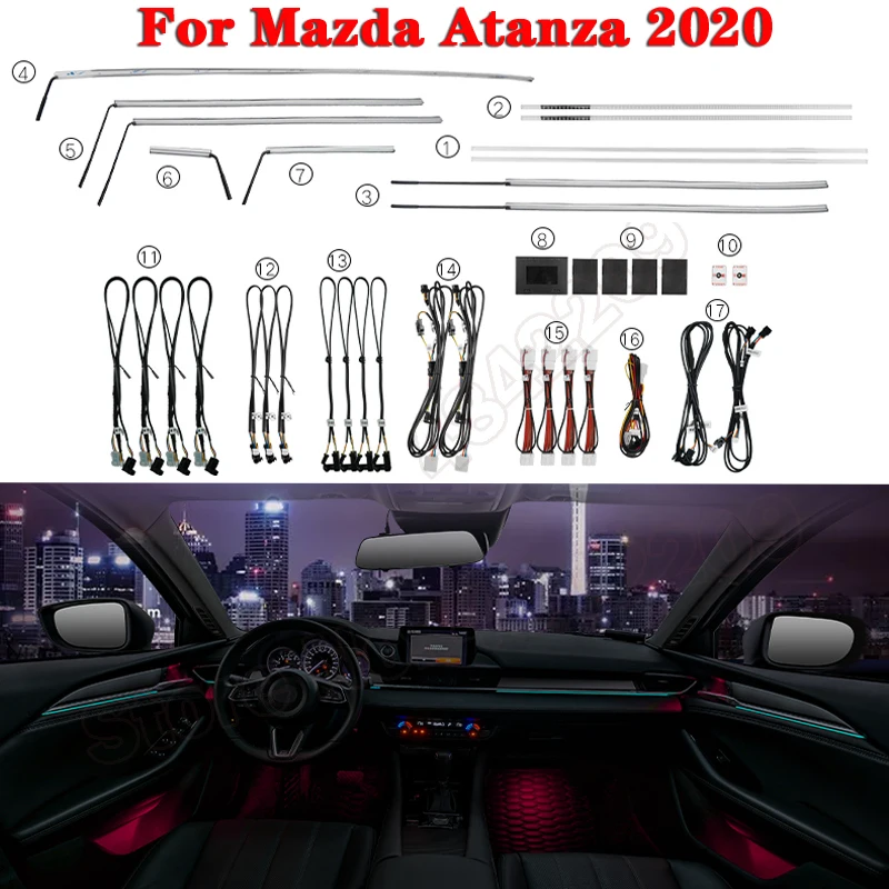 

Автомобильный окружающий светильник, 64 цвета, для Mazda Atanza 2017-2020, декоративная атмосферная лампа, светодиодная лента