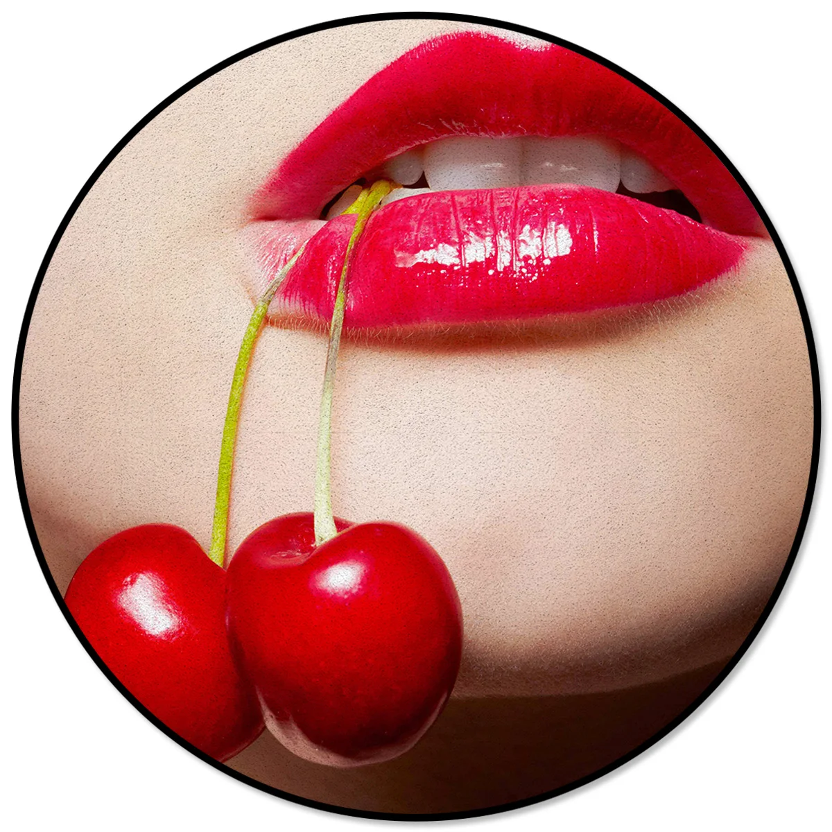 

Woman'S Red Lips With Cherry Pattern Rugs and Carpets for Home Living Room Round Rug for Children Rooms Non-slip