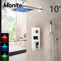 Monite LED Chrome Polish Bathroom Shower Faucet Rainfall Shower Head 3 Functions Digital Display Mixer Shower Faucet Set