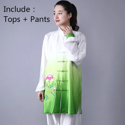 2pcs tops pants Градиент цвета тайцзи Униформа традиционная китайская одежда вышитые боевые искусства костюм кунг-фу Утренние упражнения Спортивная одежда - Цвет: 2pcs tops pants