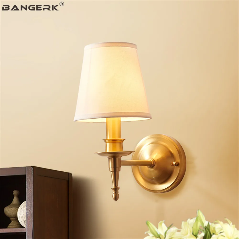

European Style Brass LED Wall Lamp Loft Decor Modern Copper Fabric Sconce Wall Lights Fixtures Bedside Wall Light Home Lighting