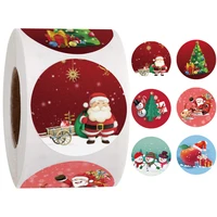 500pcsroll christmas sticker cartoon kawaii santa claus sticker for party gift box decor labels red stationery sticker