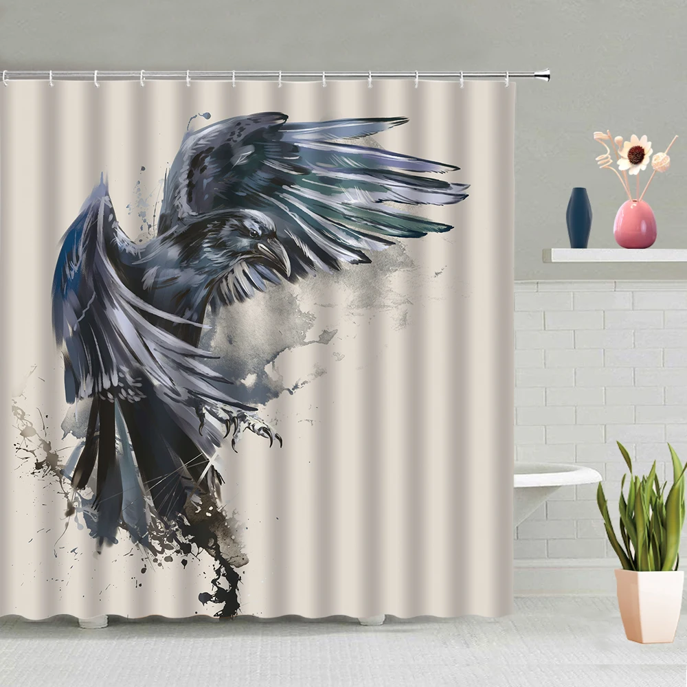 

Mountain Water Eagle Bird Shower Curtain Forest Waterfall Scenery Plant Pine Tree Bathroom Curtains Waterproof Bath Screen Decor