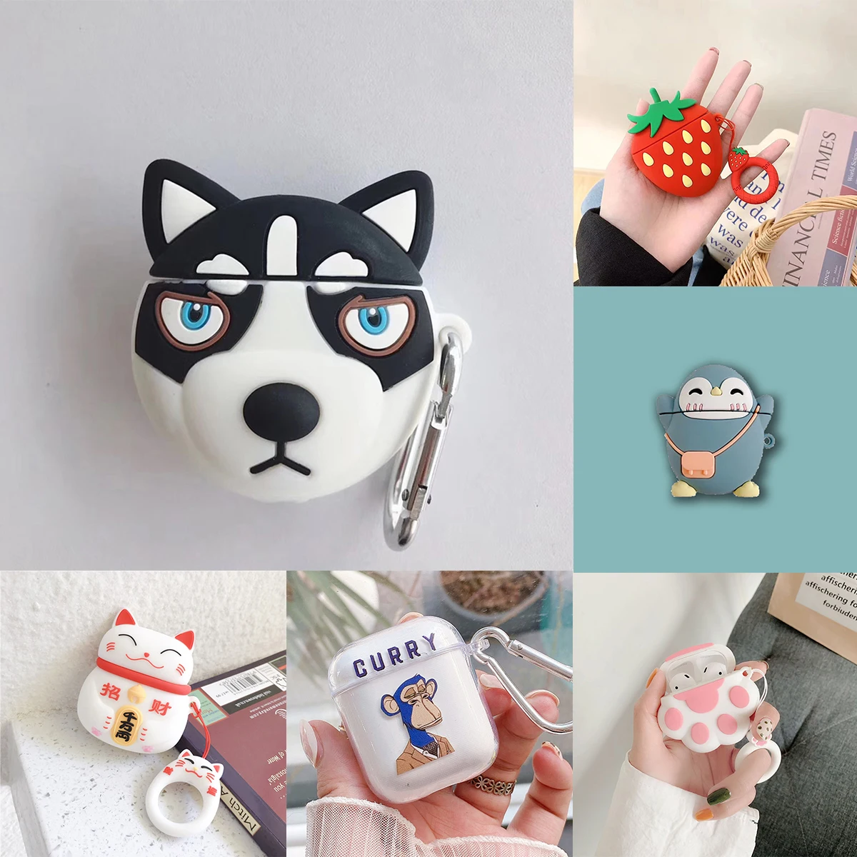 

3D Cartoon funny cute silicone Case For Apple Airpods 2 1 Wireless Headphone Bags cover For Air pods 1 2 Case soft Cover Box