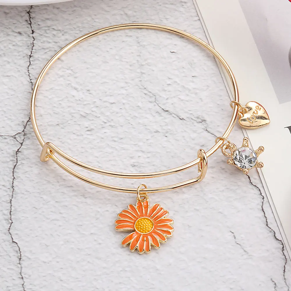

Fashion Fatima Daisy Love Crystal Charms Bracelets Bangles Extendable Wire Arm Bracelet for Women Jewelry