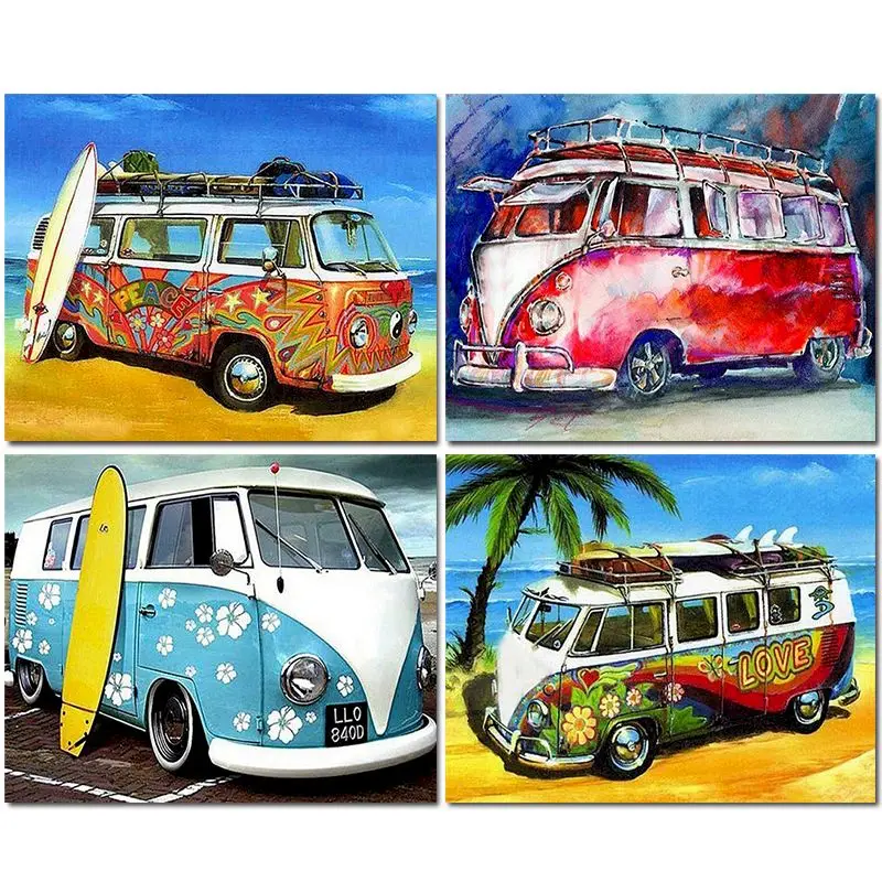 

GATYZTORY Cartoon Bus Painting By Numbers For Adults DIY Kits HandPainted On Canvas With Framed Oil Picture Drawing Coloring By