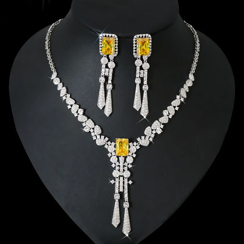 HIBRIDE Африканский CZ проложить длинные кисточки ожерелье и серьги набор Свадебные кубического циркония ювелирные наборы для женщин bijoux N-1322