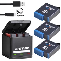 batmax 1680mah battery for gopro 8 hero 7 gopro 6 usb triple charger box with type c port for gopro hero 876 action camera