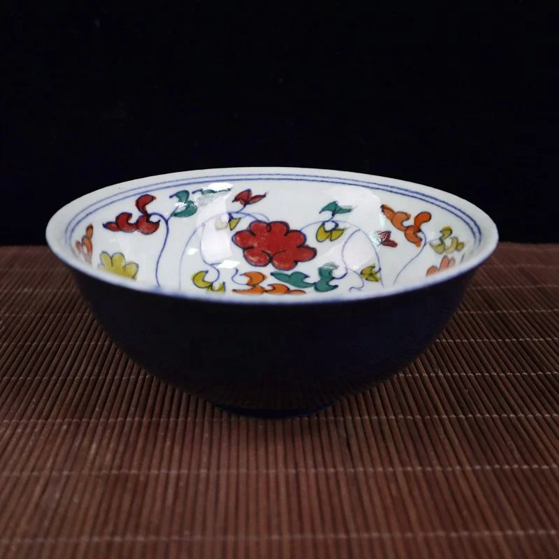 

Chinese Old Porcelain Ji Blue Glaze Five Color Flower Pattern Bowl