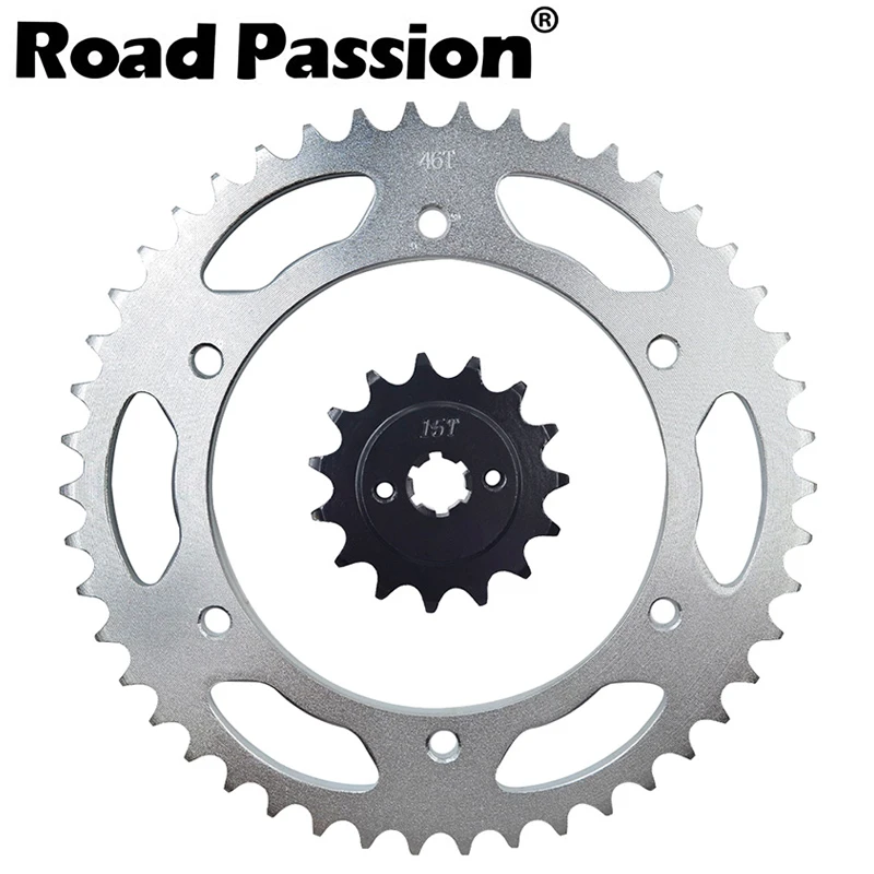 Аксессуары для мотоциклов, передняя и задняя Звездочка 15T 46T, зубья, подходит для приводной цепи 520 525 для HYOSUNG GT250 GT250R GT250I GT250Pi