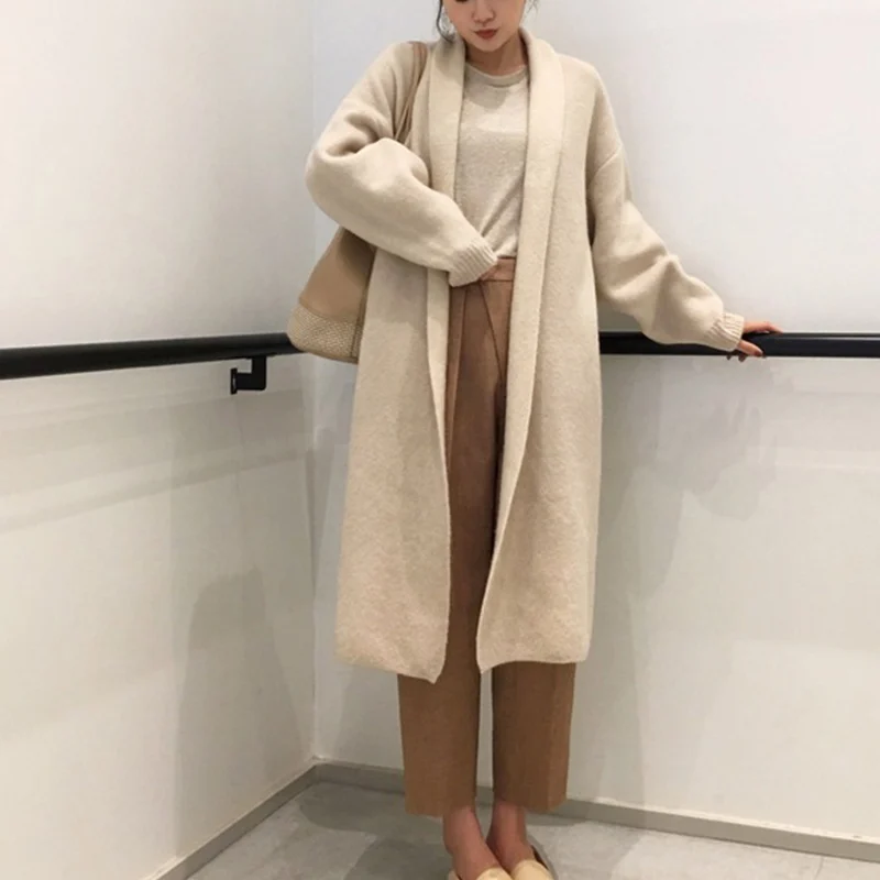 Women's Knitted Cardigan Coat Autumn Oversize Solid Long Sweaters Carigans Women 2019 Winter Korean Open Stitch Sweater Female |