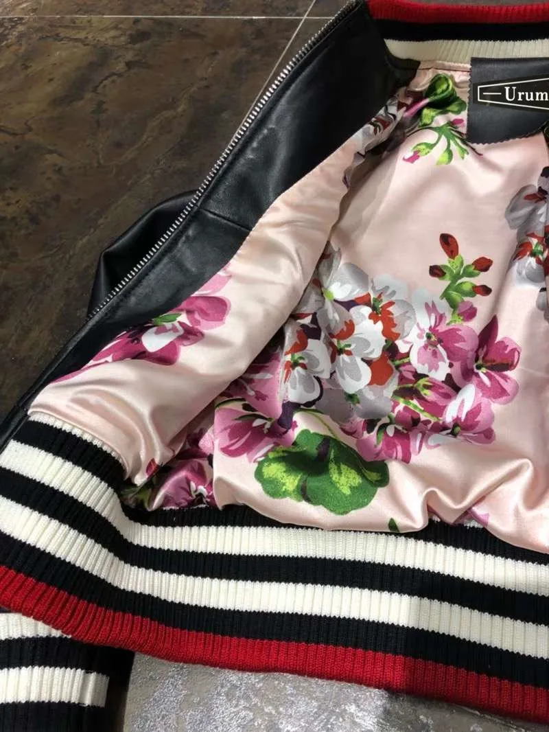 New Designer women's sheepskin leather jackets embroidery bowtie Genuine leather coats D616