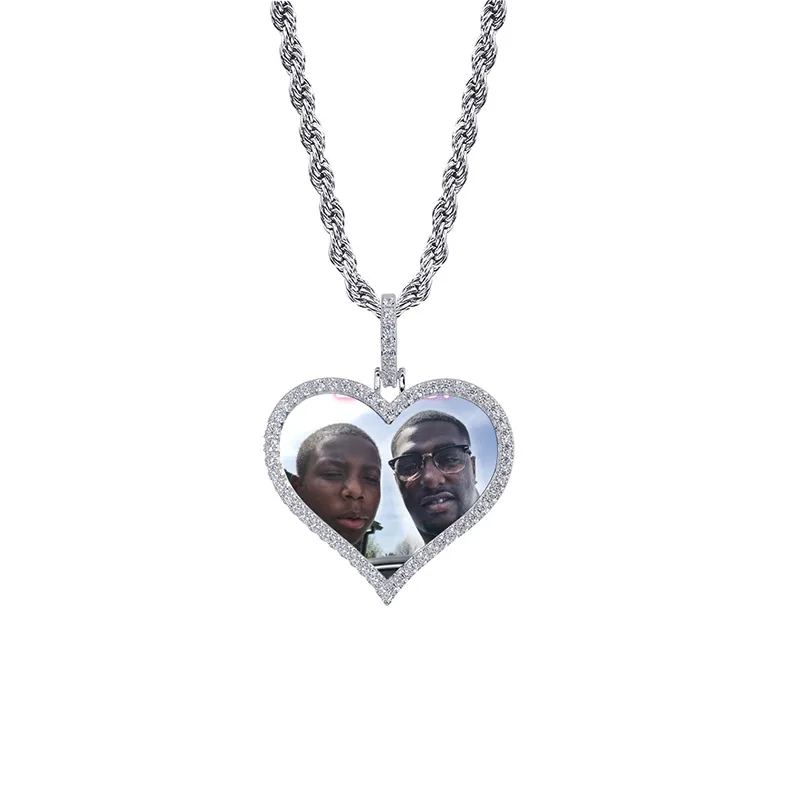 

Zirconia Heart Shape Custom Made Photo With Pendant&Necklace Rope Chain Gold Color Cubic Zircon Men's Hip hop Jewelry