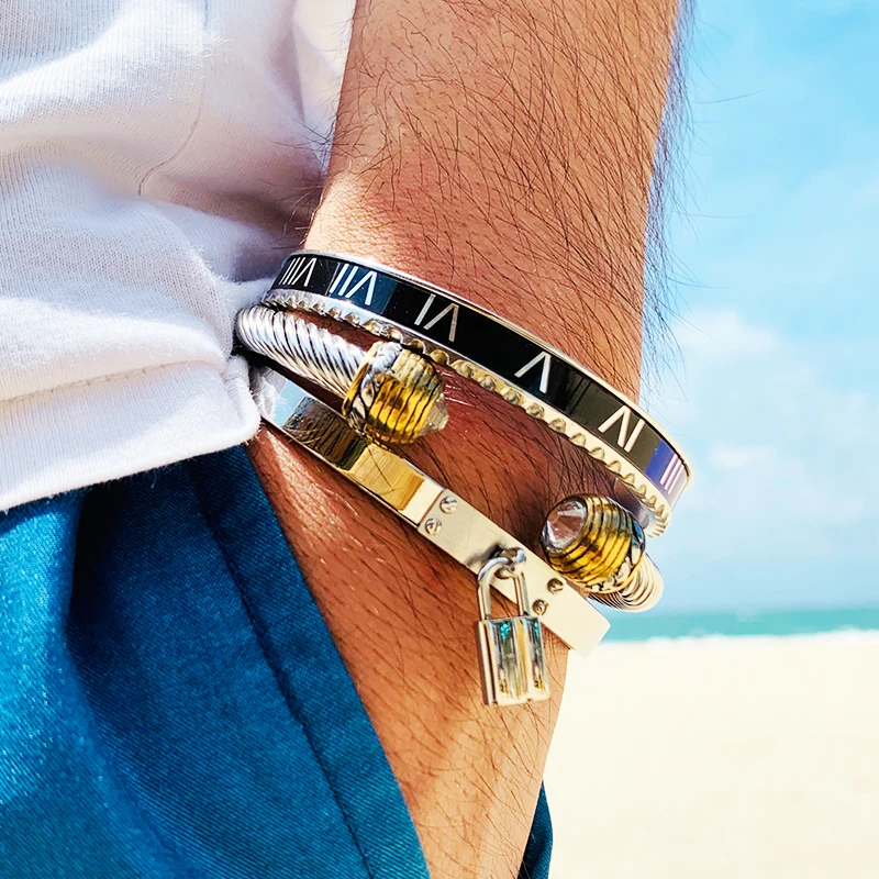 3 шт Набор браслетов с римскими цифрами манжеты Браслеты Нержавеющая сталь