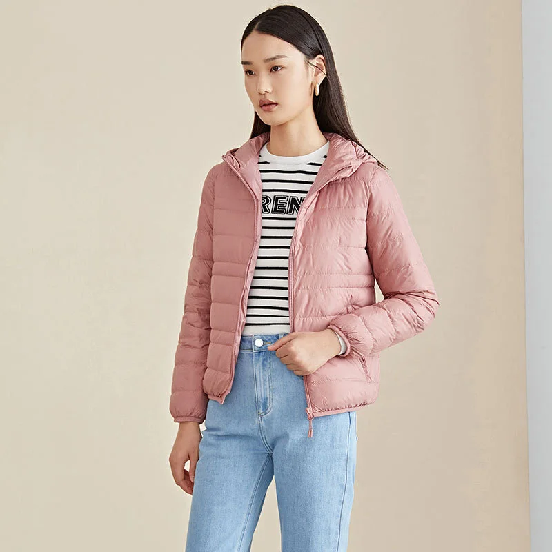 

Женский легкий пуховик на молнии, повседневный однотонный пуховик с длинным рукавом и капюшоном