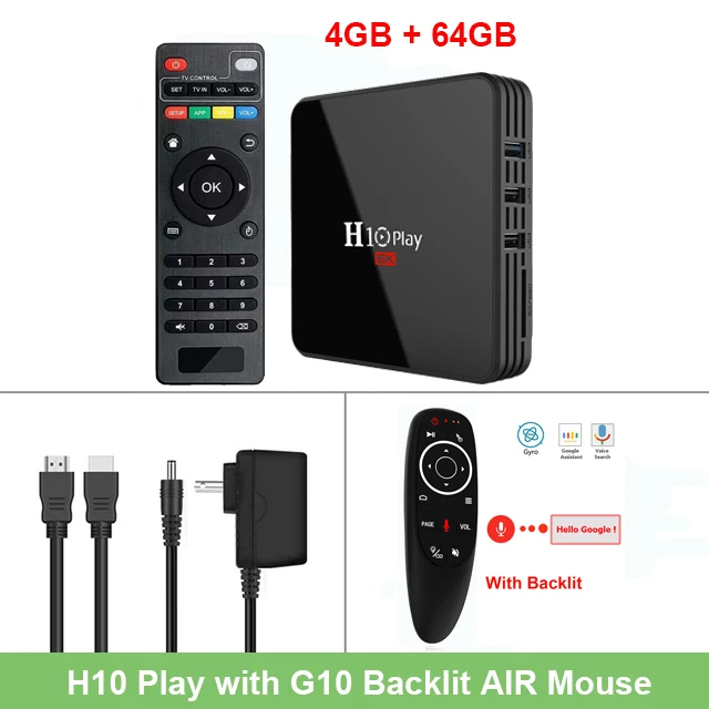 4GB 64GB G10 H10 Play tv Box Android 9,0 4 ГБ 32 ГБ 64 Гб Smart tv BOX Allwinner H6 четырехъядерный 6K HDR 2,4 ГГц Wifi Google плеер телеприставка - Цвет: 4GB 64GB G10