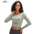 Женская рубашка для йоги со съемной подкладкой, облегающий кроп-Топ с длинным рукавом, футболки для йоги, легкий тонкий Топ