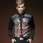 Дизайнерская брендовая Облегающая рубашка в европейском и американском дворцовом стиле с длинными рукавами и рисунком для мужчин, осень