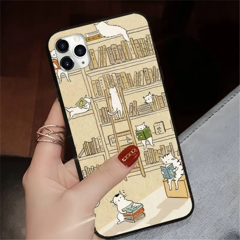

cats and the library tree cartoon cute Phone Case for iPhone 11 12 mini pro XS MAX 8 7 6 6S Plus X 5S SE 2020 XR