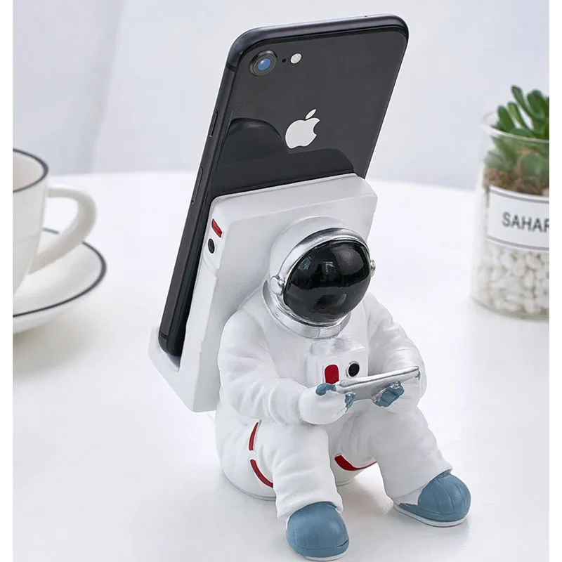 creative penholder mobile phone stand resin astronaut figurine home decoration office desk accessories practical desktop holder free global shipping