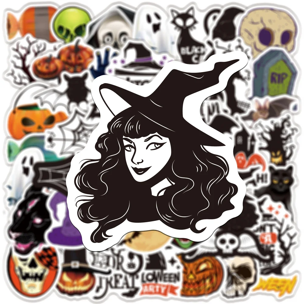 Pegatina impermeable para decoraci&oacute;n de grafiti de Halloween, pegatina para maleta, guitarra, color blanco y negro, novedad de 2021, venta al por mayor-3